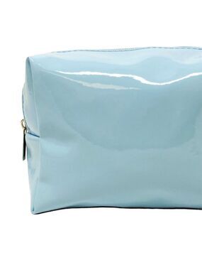 Sky Blue Womens Patent Vegan Leather Makeup Travel Essentials Cosmetic Bag NEW